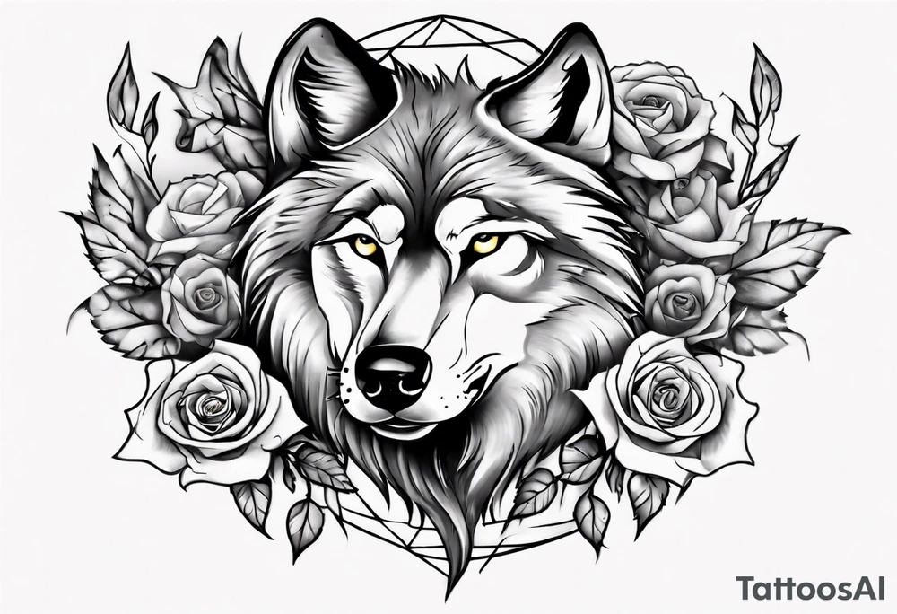 Wolf with roses and broken glass tattoo idea