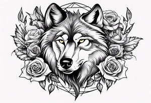 Wolf with roses and broken glass tattoo idea