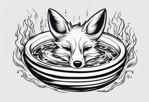 a tatto drawing black and white of a fox floating inside innertube in a pool smoking tattoo idea