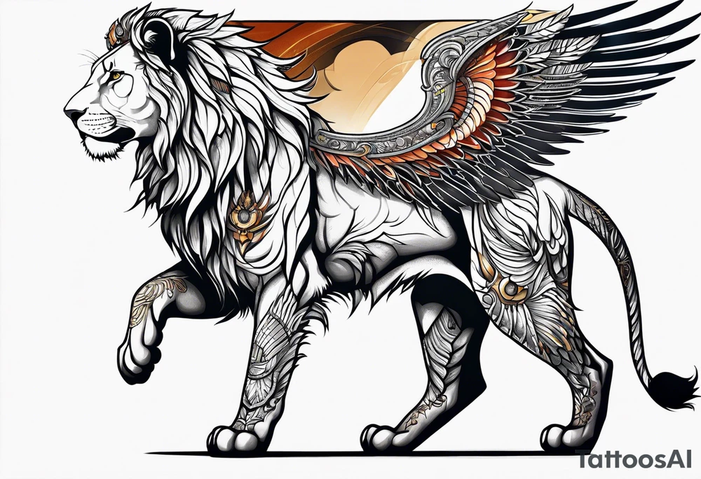 Lioness with wings profile tattoo idea