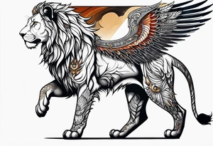 Lioness with wings profile tattoo idea