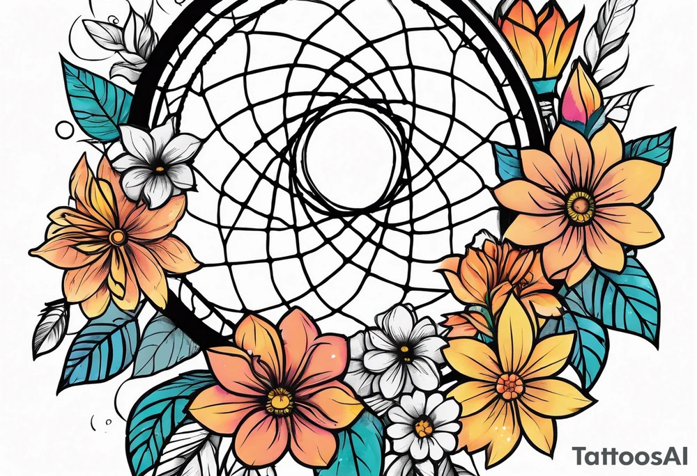 Dream catcher with flowers tattoo idea