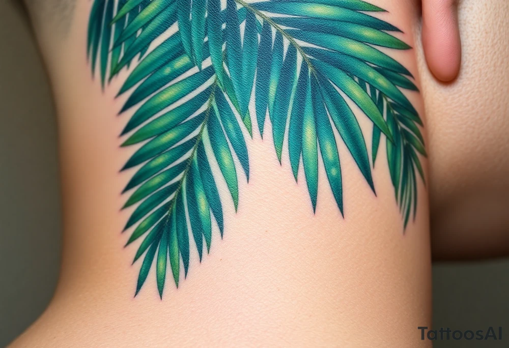 realistic large woven palm leaves tattoo idea
