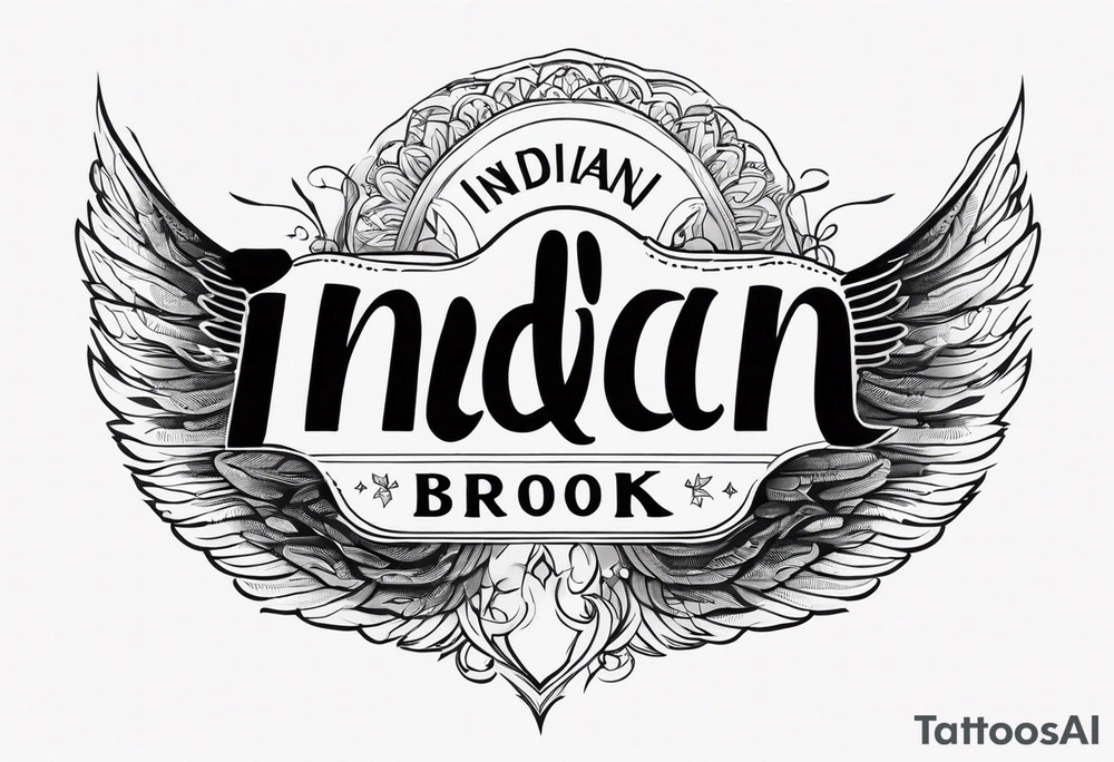 The words “Indian Brook” with angel wings tattoo idea
