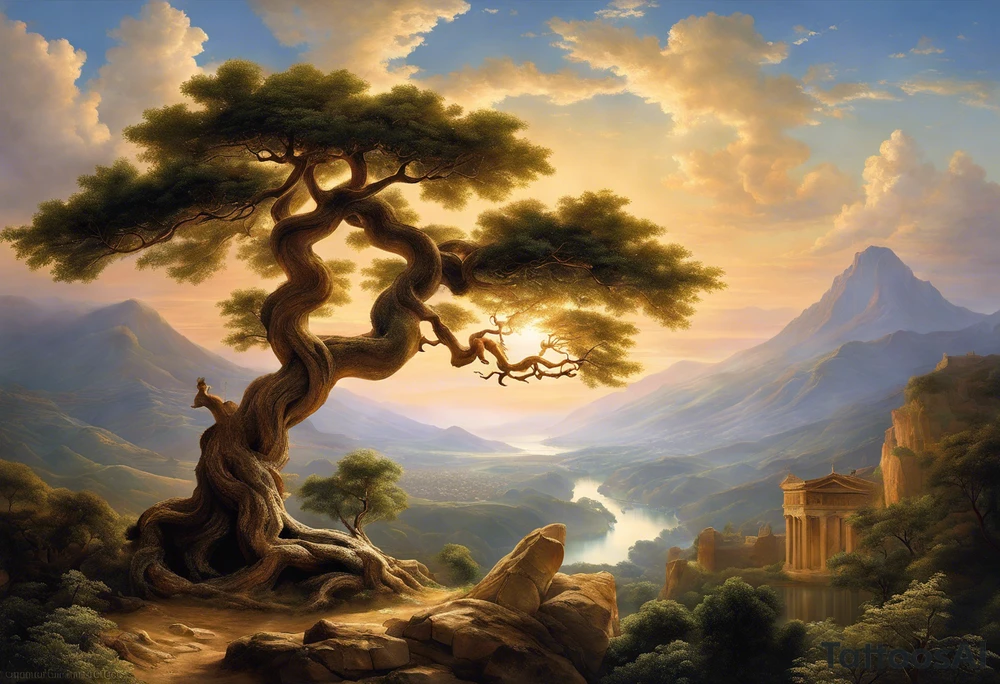 Imagine a tree with its roots forming the double helix structure of DNA, symbolizing the essence of life and growth. The trunk of the tree could extend upwards, branching out into the familiar silhouette of Michelangelo's hands from the "Creation of Adam." The hands could be positioned to delicately cradle a small seed or budding flower, representing the potential for new beginnings and creation tattoo idea