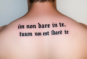 i want you to create a tattoo with two lines of text, the first line is "im non dare in te" the second is "tuum  non est dare in te" use a kind of sharp bold archaic font tattoo idea