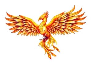 magnificent phoenix rising from golden flames with trailing embers tattoo idea