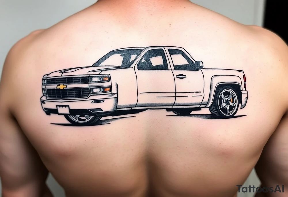 Chevy Silverado 1500 lowrider with wire wheels tattoo idea