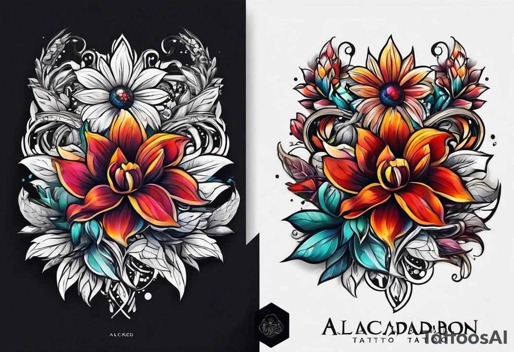 Flower logo with the word ALCADON tattoo idea