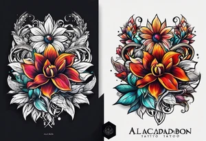 Flower logo with the word ALCADON tattoo idea