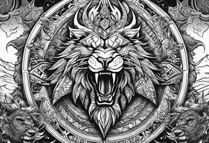 Valhalla sword shield  axe  dragon lion
Valknut  ruins lightnings tattoo idea