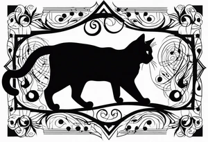 Outline of cat reaching to a music note, small tattoo idea