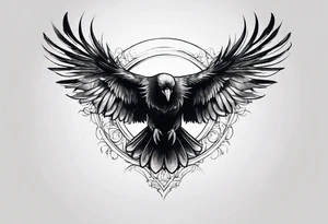 draw the outline of a flying raven, both wings are full on fire tattoo idea