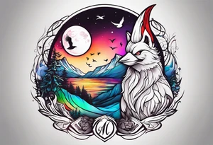 Northern lights with Pennywise and birds tattoo idea