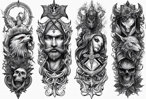 Sleeve tattoo. Good vs evil. Gothic elements, tattoo idea