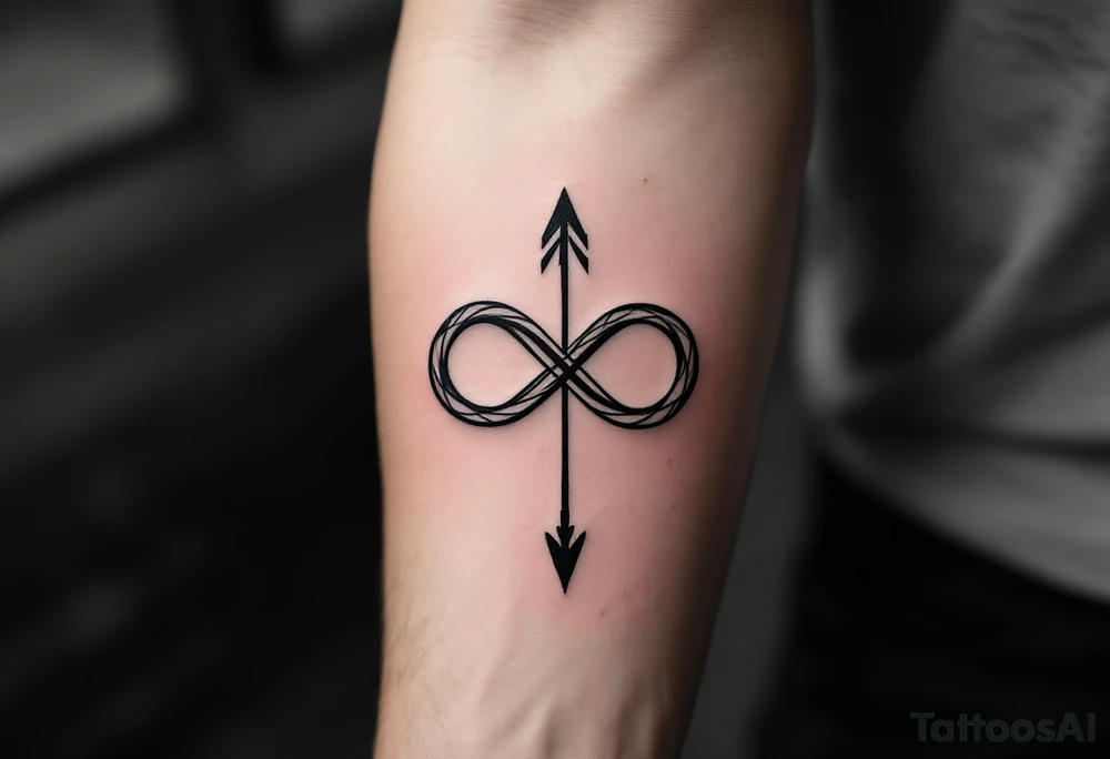 An arrow looping into an infinity symbol tattoo idea