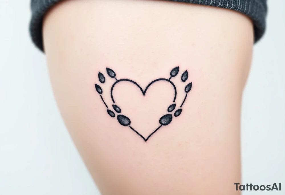 Paw prints forming heart in a snow tattoo idea