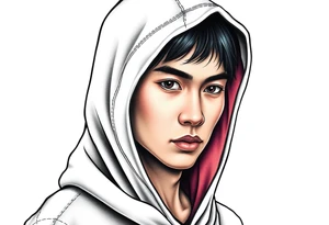 Handsome Asian young guy wearing cloak hood tattoo idea