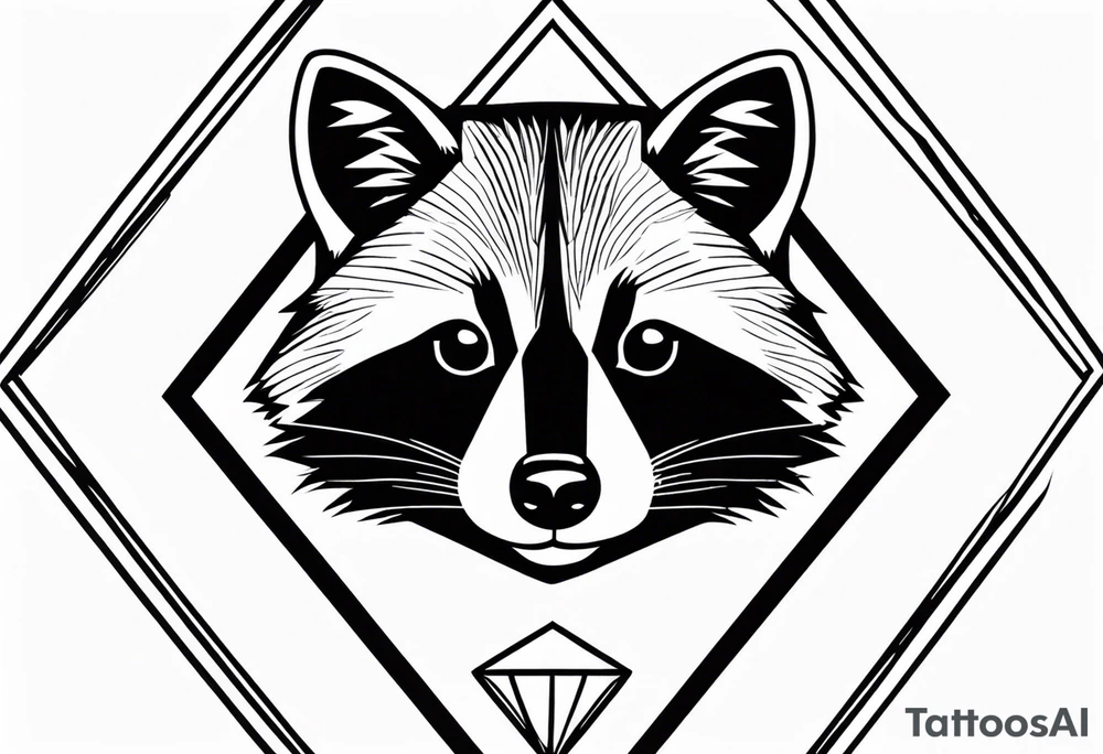 Vertical portrait of raccoon in front of trees in the shape of a diamond tattoo idea