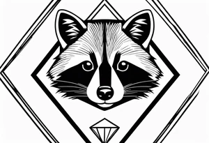 Vertical portrait of raccoon in front of trees in the shape of a diamond tattoo idea