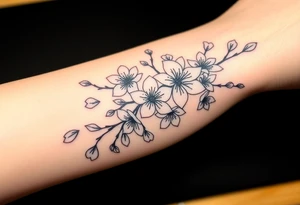 delicate cherry blossoms swirling in spring breeze with petals tattoo idea