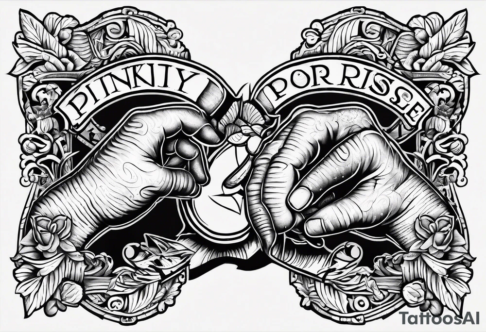 letters only "pinky promise" in tattoo style lettering, flash art tattoo idea