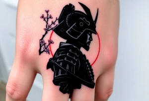 noble samurai warrior silhouette at sunset with cherry blossoms tattoo idea