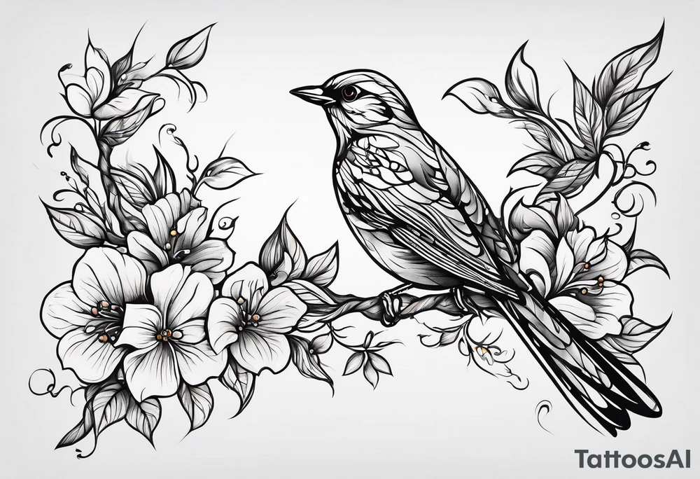 Fine line birds and vines tattoo idea