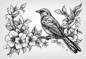 Fine line birds and vines tattoo idea