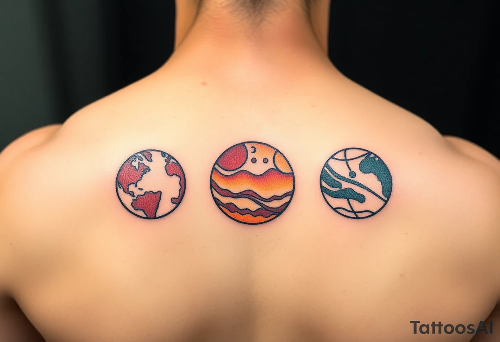3 planet horizontal tattoo idea