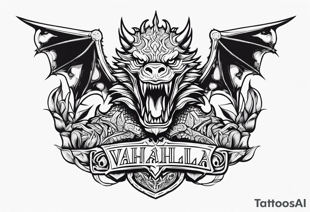 Valhalla sword shield dragon head tattoo idea