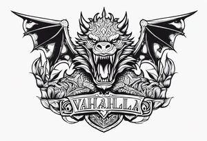 Valhalla sword shield dragon head tattoo idea