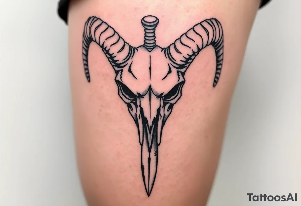 Ram skull with sword going down through the middle tattoo idea
