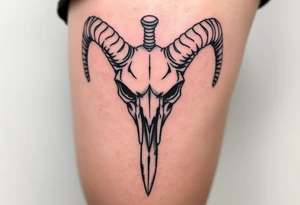 Ram skull with sword going down through the middle tattoo idea