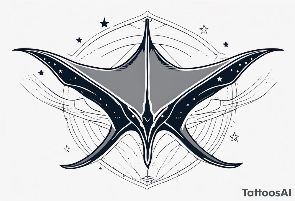 Manta ray with a nautical star inside tattoo idea