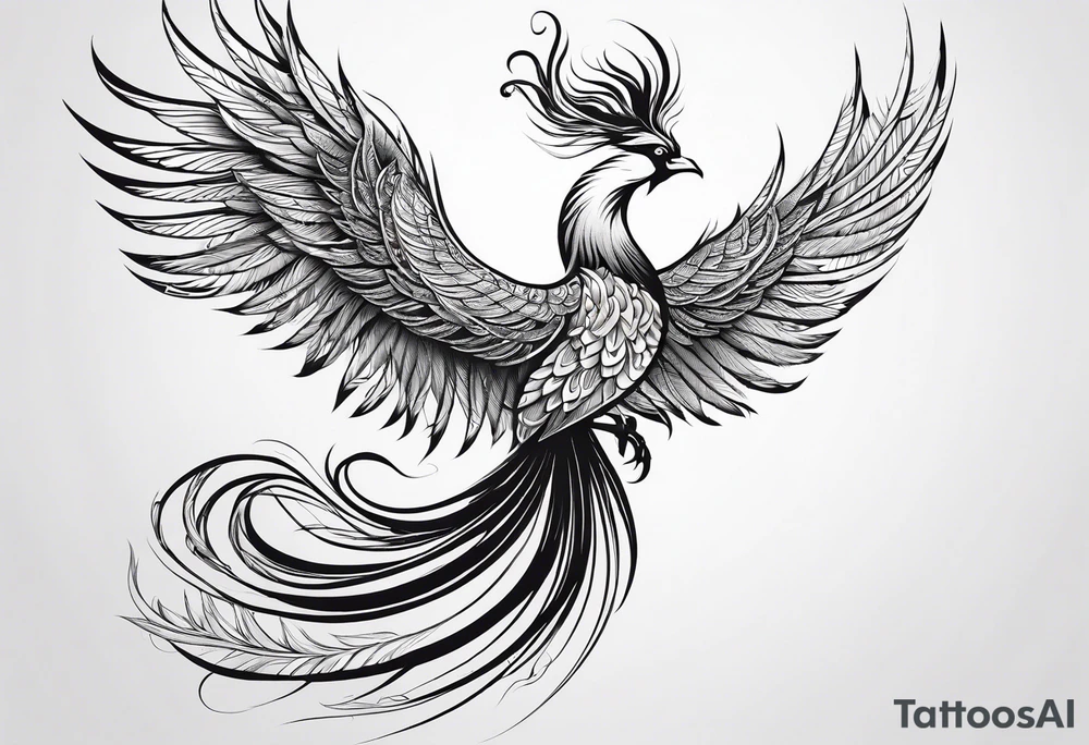 graceful asian style phoenix with extra long tail feathers and a long neck tattoo idea graceful asian style phoenix with extra long tail feathers and a long neck tattoo idea