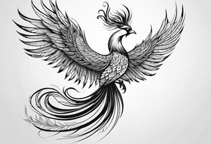 graceful asian style phoenix with extra long tail feathers and a long neck tattoo idea