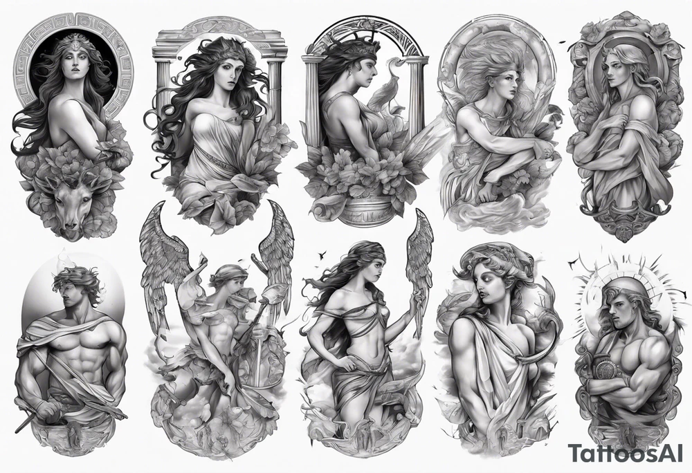 GREEK MYTHOLOGY ARM SLEEVE tattoo idea