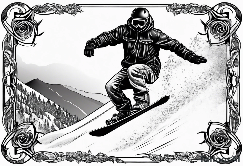 snowboarding in a fine line american tattoo style tattoo idea
