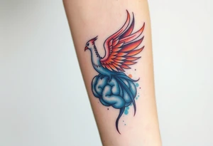 A phoenix rising out of a brain looking powerful tattoo idea
