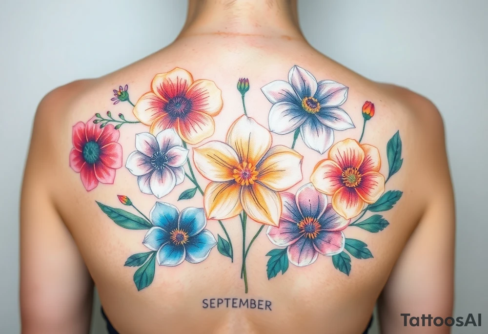 birthday month flowers for September January, June, May and July. Do not put months written on it tattoo idea