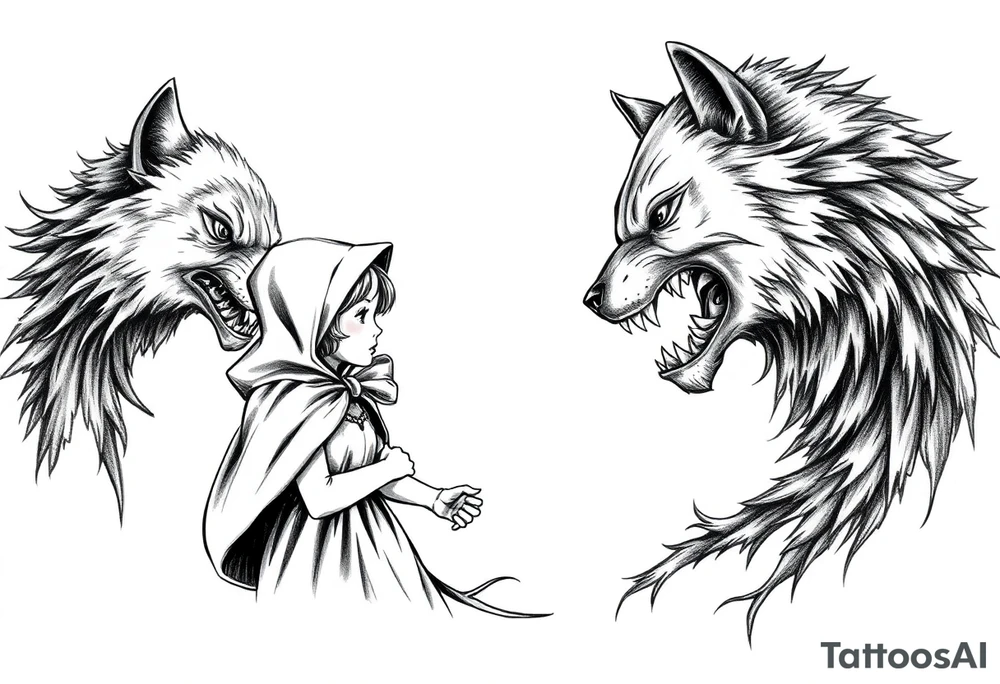 Little red riding hood and big bad wolf tattoo idea