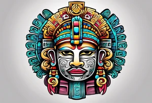 Colorful Mayan god hieroglyph tattoo idea