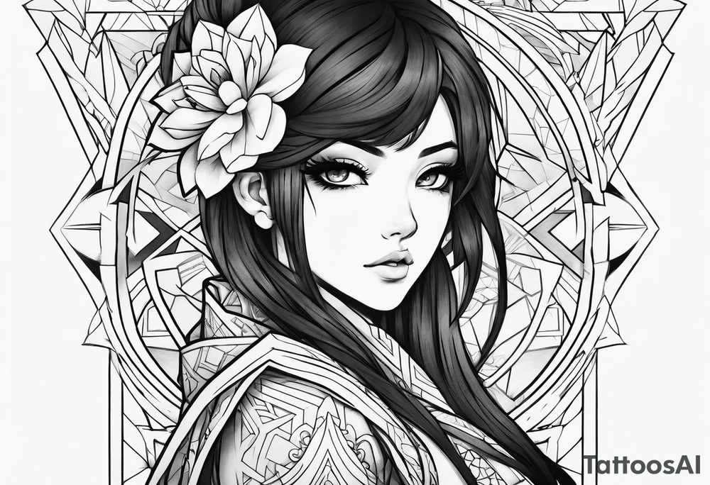 Strong anime women tattoo idea