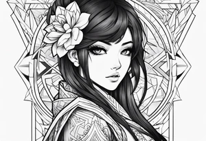 Strong anime women tattoo idea