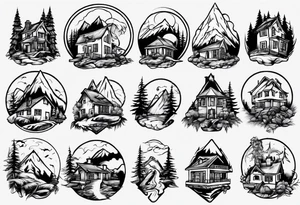 house on mountain tattoo idea