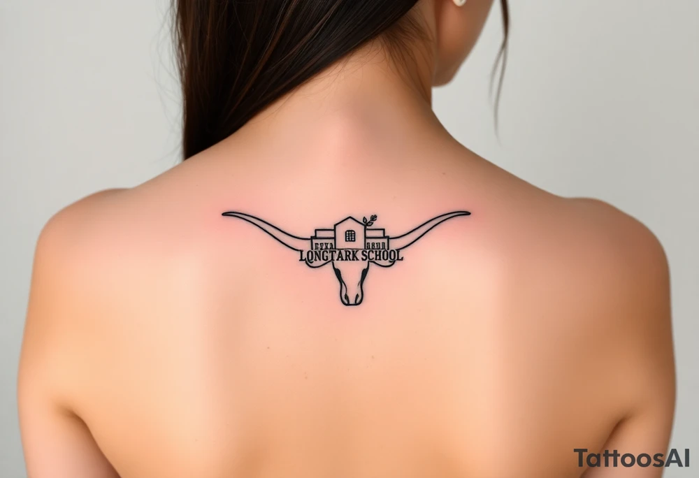 Texas Longhorn School with tree growing out of it with flowers blooming tattoo idea