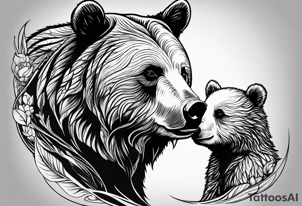 mother bear with cub facing each other looking at each other tattoo idea