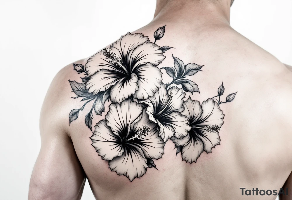 Masculine hibiscus flowers tattoo idea
