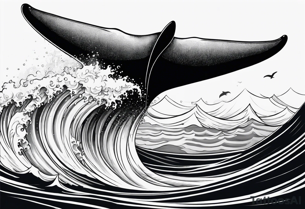 Whale tail coming out of a wave tattoo idea